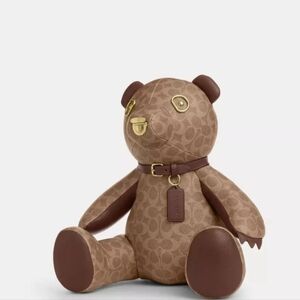 NWT Coach Gold Khaki Saddle Brown Monogram Teddy Bear